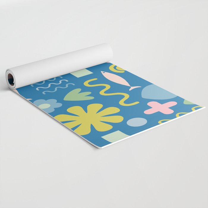 Cute Miscellany Cheerful Whimsical Pattern Blue Pink Chartreuse Yoga Mat Gallery Image 2