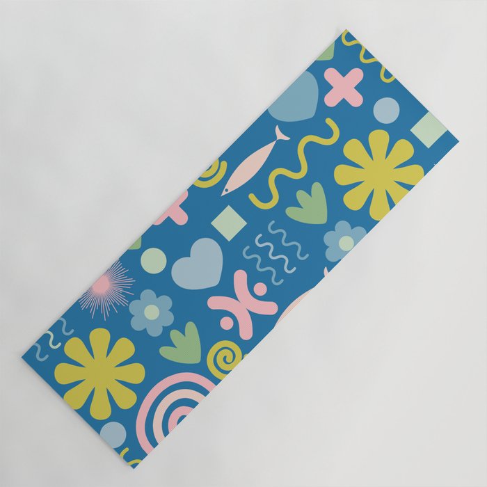 Cute Miscellany Cheerful Whimsical Pattern Blue Pink Chartreuse Yoga Mat Gallery Image 1