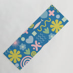 Cute Miscellany Cheerful Whimsical Pattern Blue Pink Chartreuse Yoga Mat Gallery Image 1