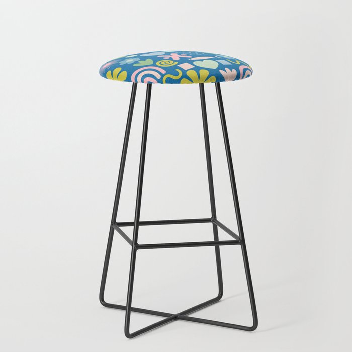 Cute Miscellany Cheerful Whimsical Pattern Blue Pink Chartreuse Stool Gallery Image 1