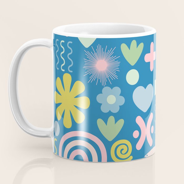 Cute Miscellany Cheerful Whimsical Pattern Blue Pink Chartreuse Coffee Mug Gallery Image 3