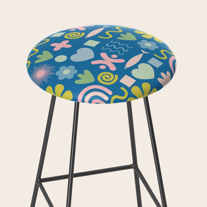 Cute Miscellany Cheerful Whimsical Pattern Blue Pink Chartreuse Stool Gallery Image 2