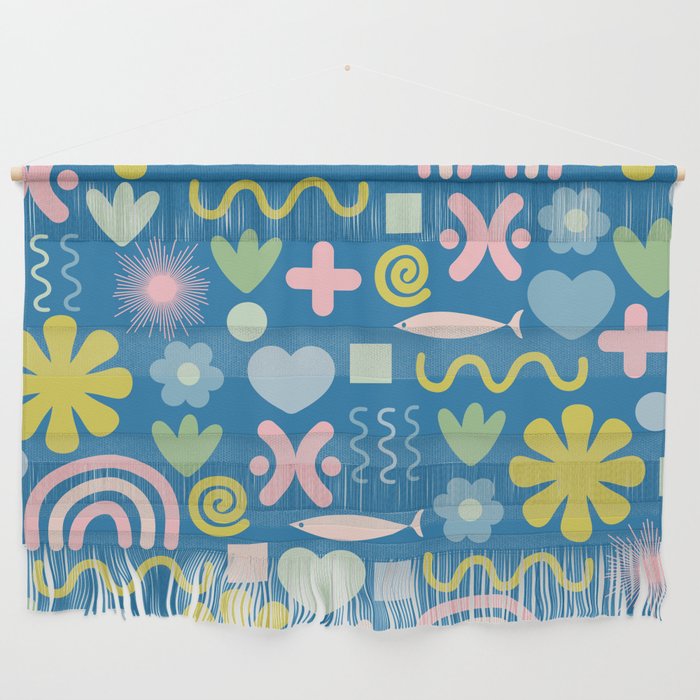 Cute Miscellany Cheerful Whimsical Pattern Blue Pink Chartreuse Wall Hanging Gallery Image 1