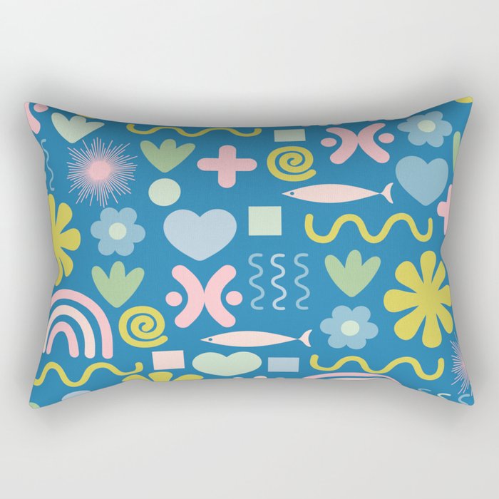 Cute Miscellany Cheerful Whimsical Pattern Blue Pink Chartreuse Rectangular Pillow Gallery Image 2