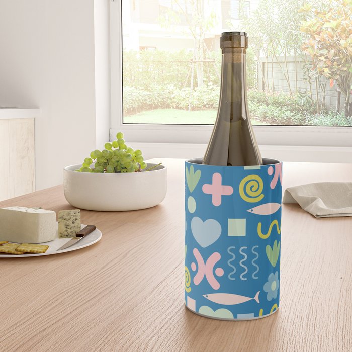 Cute Miscellany Cheerful Whimsical Pattern Blue Pink Chartreuse Wine Chiller Gallery Image 4