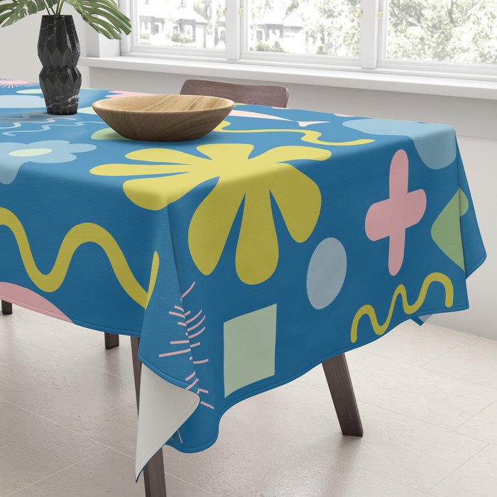 Cute Miscellany Cheerful Whimsical Pattern Blue Pink Chartreuse Tablecloth Gallery Image 3