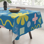 Cute Miscellany Cheerful Whimsical Pattern Blue Pink Chartreuse Tablecloth Gallery Image 3