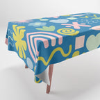 Cute Miscellany Cheerful Whimsical Pattern Blue Pink Chartreuse Tablecloth Gallery Image 1