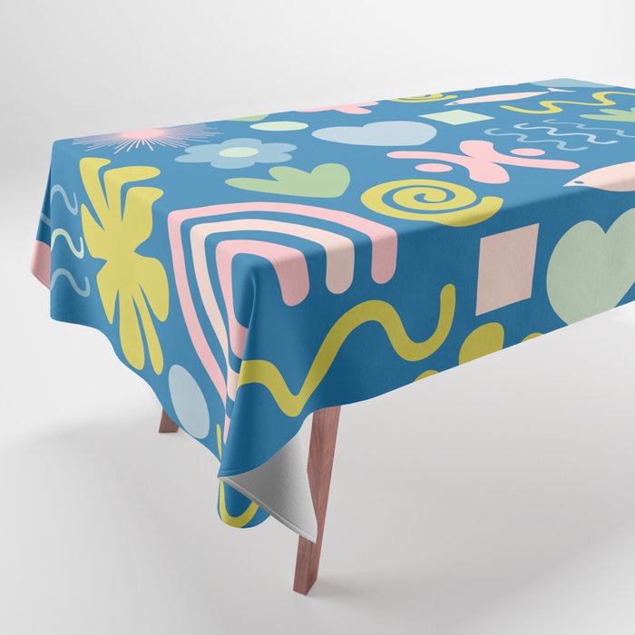 Cute Miscellany Cheerful Whimsical Pattern Blue Pink Chartreuse Tablecloth Gallery Image 1