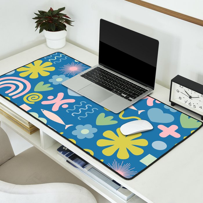 Cute Miscellany Cheerful Whimsical Pattern Blue Pink Chartreuse Desk Mat Gallery Image 2