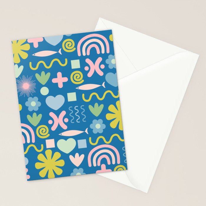 Cute Miscellany Cheerful Whimsical Pattern Blue Pink Chartreuse Stationery Card Gallery Image 2