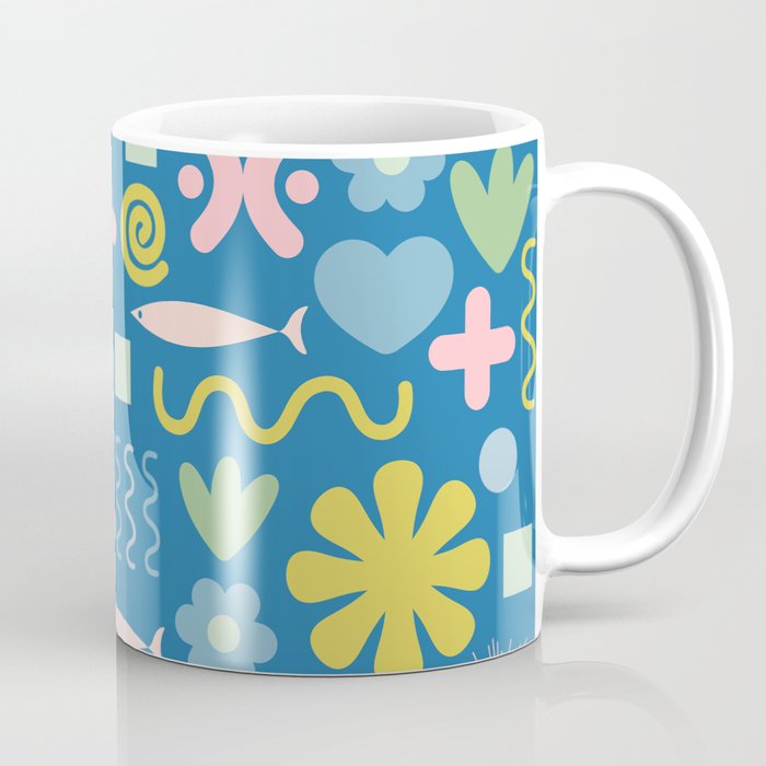 Cute Miscellany Cheerful Whimsical Pattern Blue Pink Chartreuse Coffee Mug Gallery Image 1
