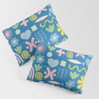 Cute Miscellany Cheerful Whimsical Pattern Blue Pink Chartreuse Pillow Sham Gallery Image 3