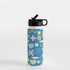Cute Miscellany Cheerful Whimsical Pattern Blue Pink Chartreuse Water Bottle Gallery Image 1