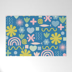 Cute Miscellany Cheerful Whimsical Pattern Blue Pink Chartreuse Welcome Mat Gallery Image 1