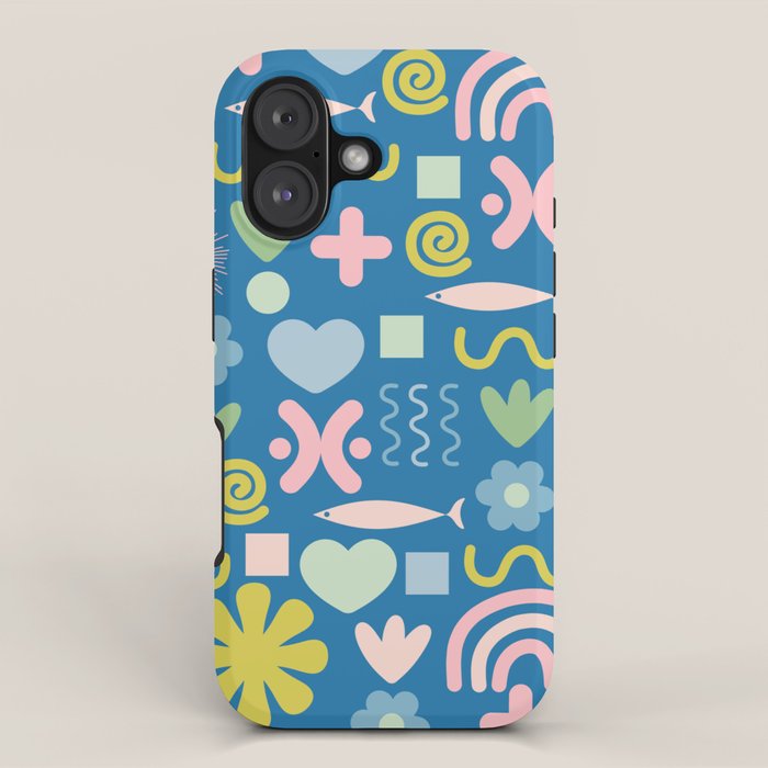 Cute Miscellany Cheerful Whimsical Pattern Blue Pink Chartreuse iPhone Case Gallery Image 1