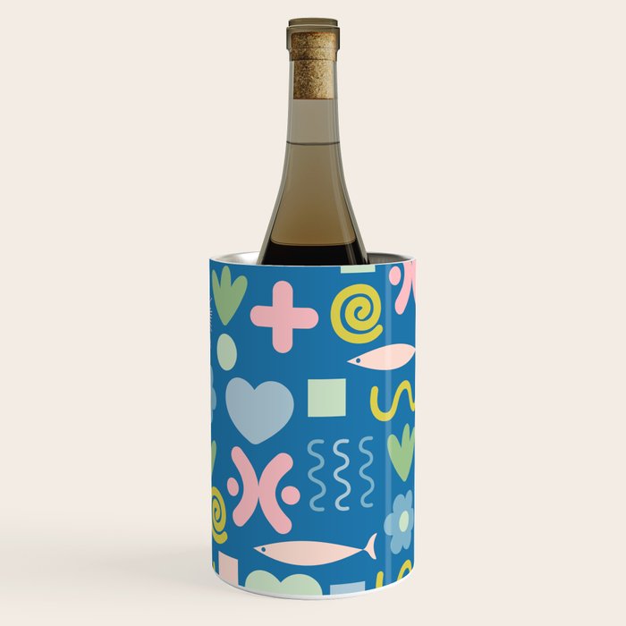 Cute Miscellany Cheerful Whimsical Pattern Blue Pink Chartreuse Wine Chiller Gallery Image 1