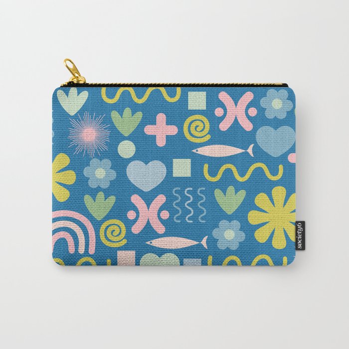 Cute Miscellany Cheerful Whimsical Pattern Blue Pink Chartreuse Carry All Pouch Gallery Image 1