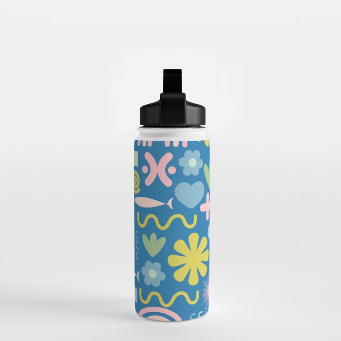 Cute Miscellany Cheerful Whimsical Pattern Blue Pink Chartreuse Water Bottle Gallery Image 2