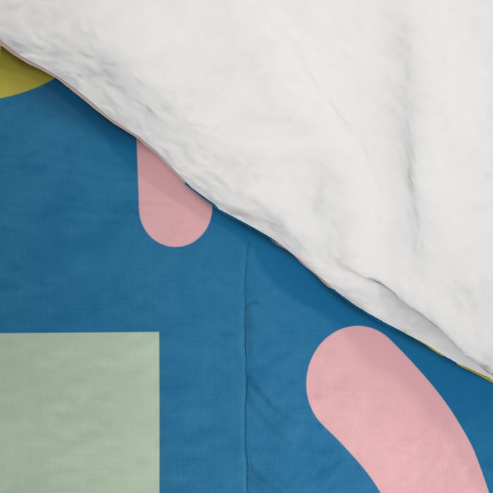 Cute Miscellany Cheerful Whimsical Pattern Blue Pink Chartreuse Comforter Gallery Image 4