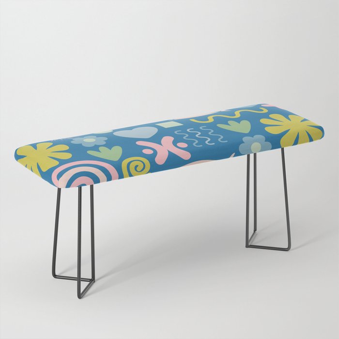 Cute Miscellany Cheerful Whimsical Pattern Blue Pink Chartreuse Bench Gallery Image 1