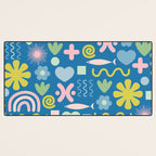 Cute Miscellany Cheerful Whimsical Pattern Blue Pink Chartreuse Desk Mat Gallery Image 3