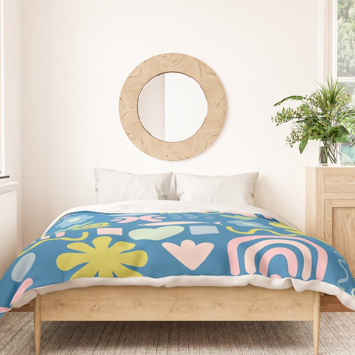 Cute Miscellany Cheerful Whimsical Pattern Blue Pink Chartreuse Duvet Cover Gallery Image 3