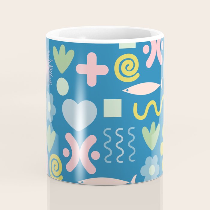 Cute Miscellany Cheerful Whimsical Pattern Blue Pink Chartreuse Coffee Mug Gallery Image 4
