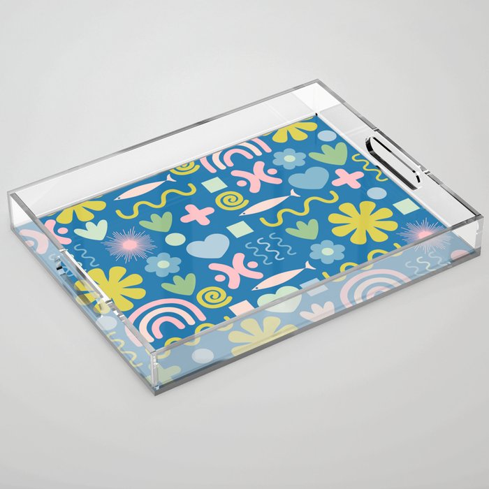Cute Miscellany Cheerful Whimsical Pattern Blue Pink Chartreuse Acrylic Tray Gallery Image 1