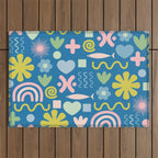 Cute Miscellany Cheerful Whimsical Pattern Blue Pink Chartreuse Outdoor Rug Gallery Image 1