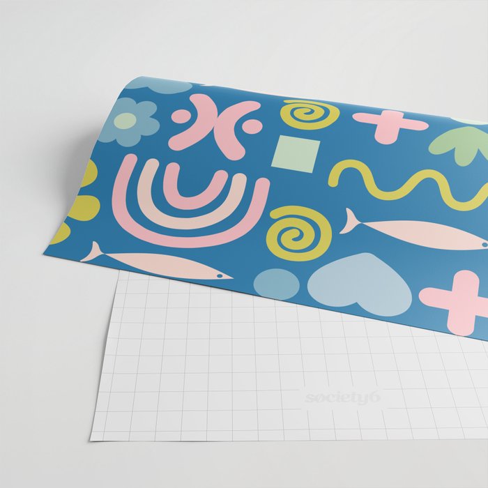 Cute Miscellany Cheerful Whimsical Pattern Blue Pink Chartreuse Wrapping Paper Gallery Image 2