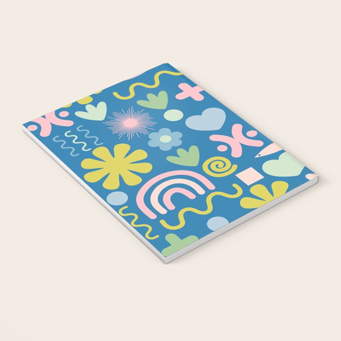 Cute Miscellany Cheerful Whimsical Pattern Blue Pink Chartreuse Notebook Gallery Image 3
