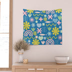 Cute Miscellany Cheerful Whimsical Pattern Blue Pink Chartreuse Wall Tapestry Gallery Image 2