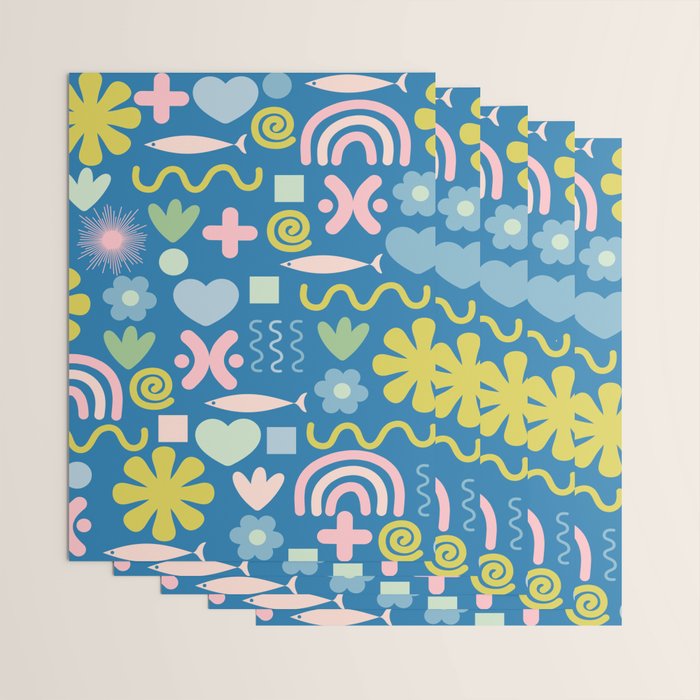 Cute Miscellany Cheerful Whimsical Pattern Blue Pink Chartreuse Wrapping Paper Gallery Image 3