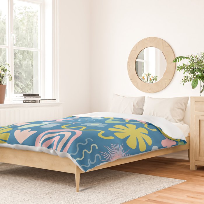 Cute Miscellany Cheerful Whimsical Pattern Blue Pink Chartreuse Duvet Cover Gallery Image 2