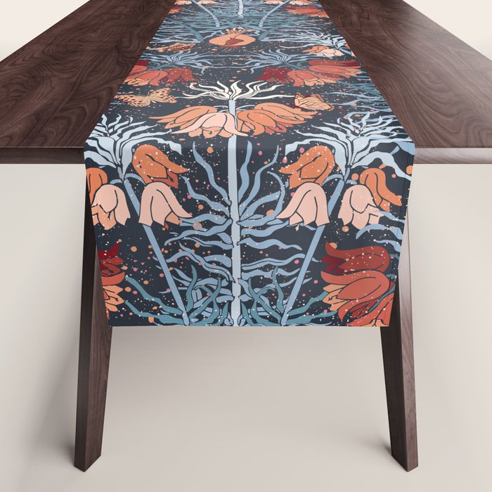 Poisonous flowers blue Damask Table Runner Gallery Image 1