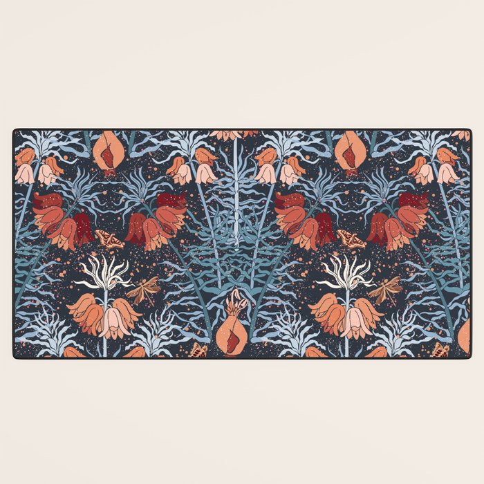 Poisonous flowers blue Damask Desk Mat Gallery Image 3