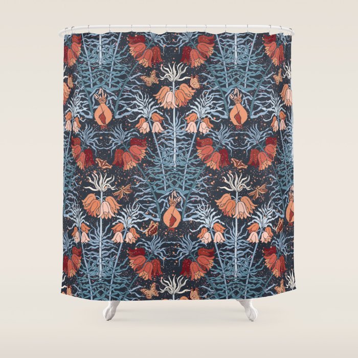 Poisonous flowers blue Damask Shower Curtain Gallery Image 1