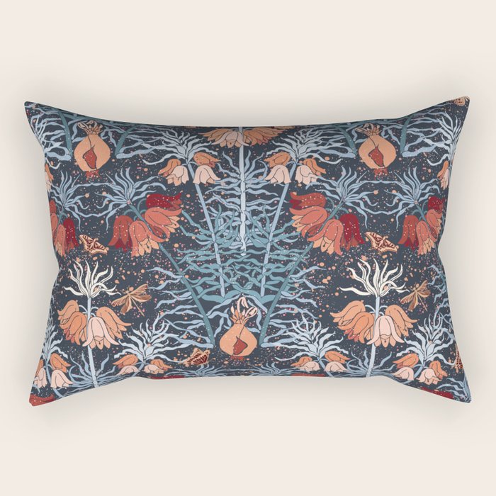 Poisonous flowers blue Damask Rectangular Pillow Gallery Image 1