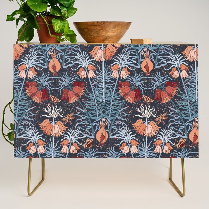 Poisonous flowers blue Damask Credenza Gallery Image 1