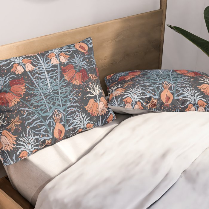 Poisonous flowers blue Damask Pillow Sham Gallery Image 2
