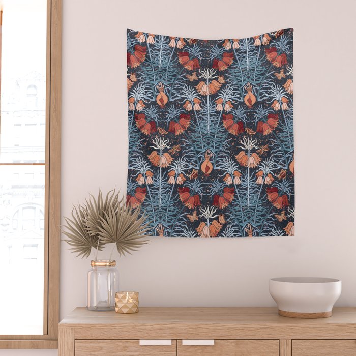 Poisonous flowers blue Damask Wall Tapestry Gallery Image 2