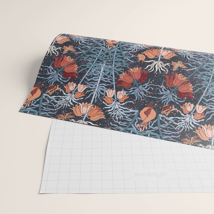 Poisonous flowers blue Damask Wrapping Paper Gallery Image 2