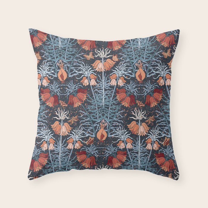 Poisonous flowers blue Damask Throw Pillow Gallery Image 1