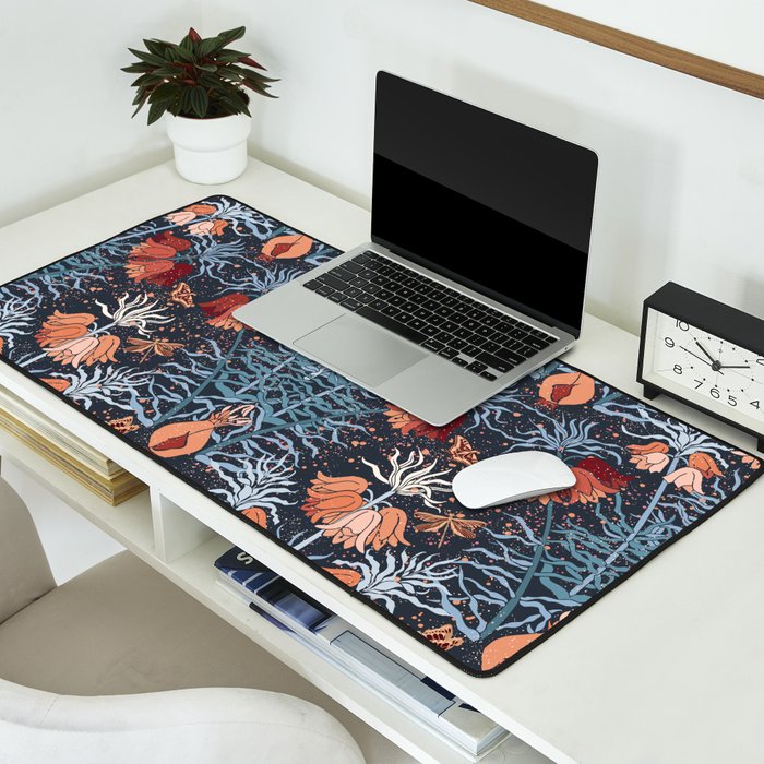 Poisonous flowers blue Damask Desk Mat Gallery Image 2