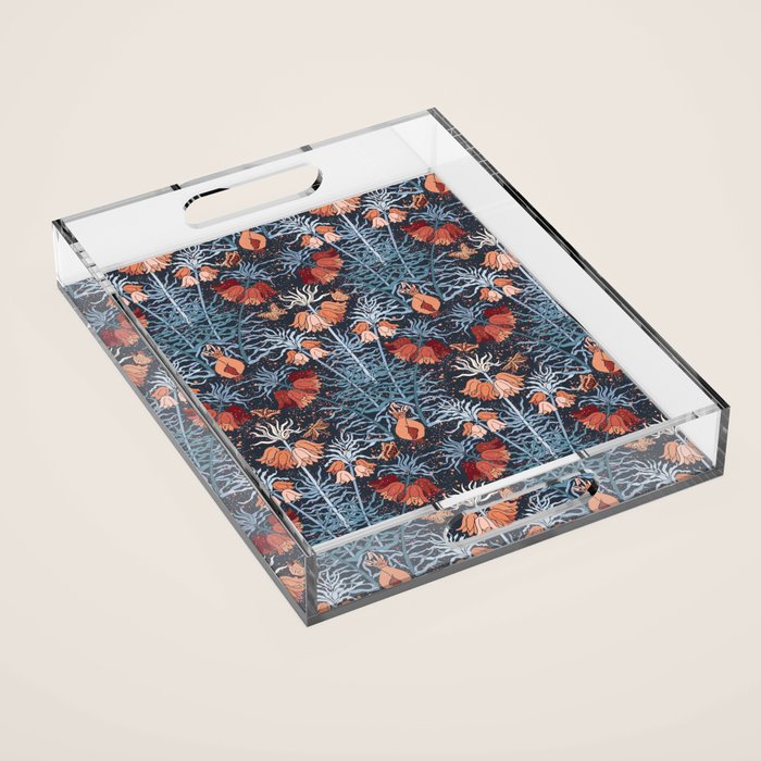 Poisonous flowers blue Damask Acrylic Tray Gallery Image 1