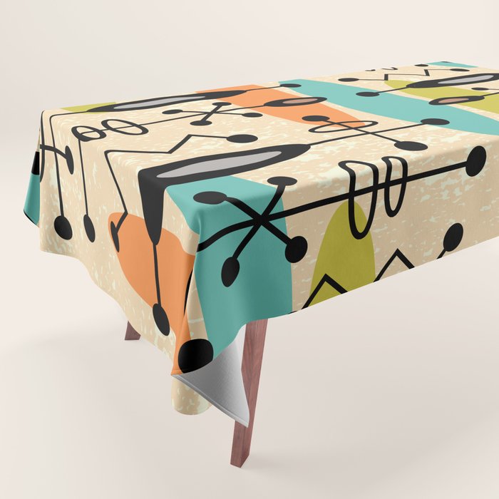 Retro 1950s Style Mid Century Modern Atomic Design 271 Googie Orange Blue and Green Tablecloth Gallery Image 1