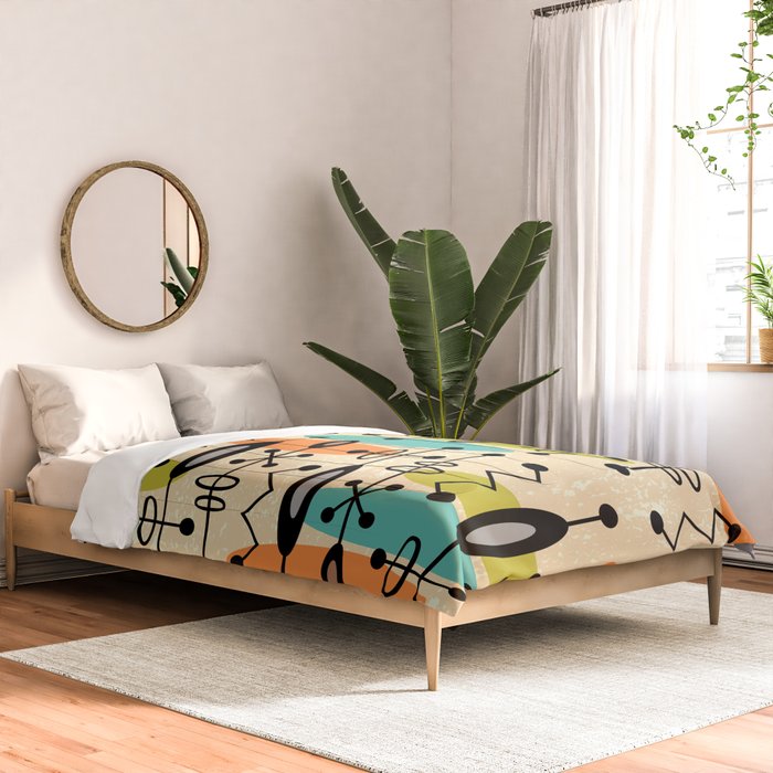 Retro 1950s Style Mid Century Modern Atomic Design 271 Googie Orange Blue and Green Comforter Gallery Image 2