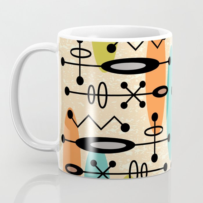Retro 1950s Style Mid Century Modern Atomic Design 271 Googie Orange Blue and Green Coffee Mug Gallery Image 3