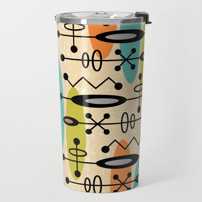 Retro 1950s Style Mid Century Modern Atomic Design 271 Googie Orange Blue and Green Travel Mug Gallery Image 2